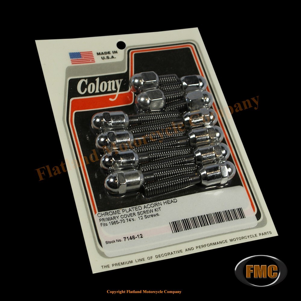 Colony 7146-12, Primary Cover Screw Kit, 1965-1970 Big Twins, Acorn Style Colony 7146-12, Primary Cover Screw Kit, 1965-1970 Big Twins, Acorn Style