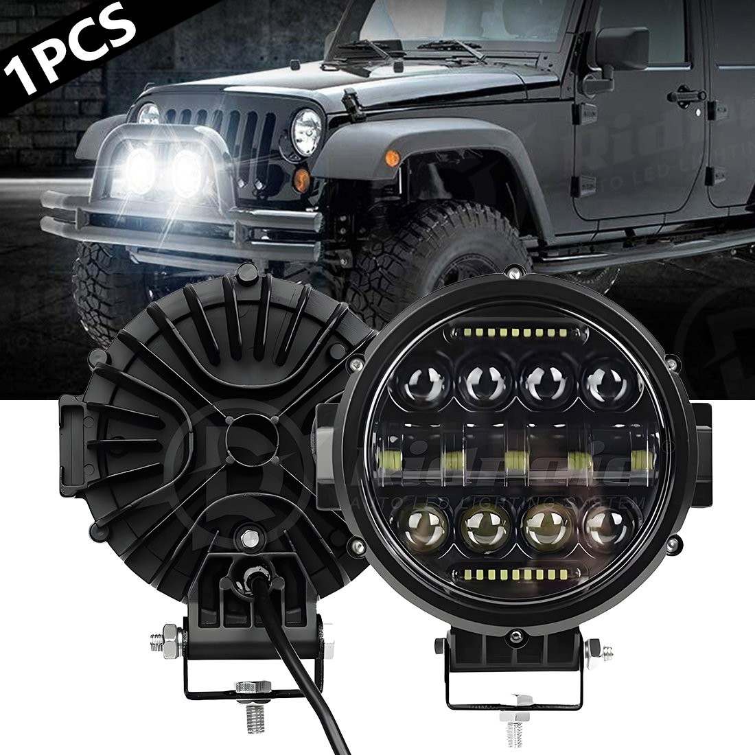 6\'\' inch Round LED Pods Work Light Bar Driving Fog Headlight Truck Off Road 4WD