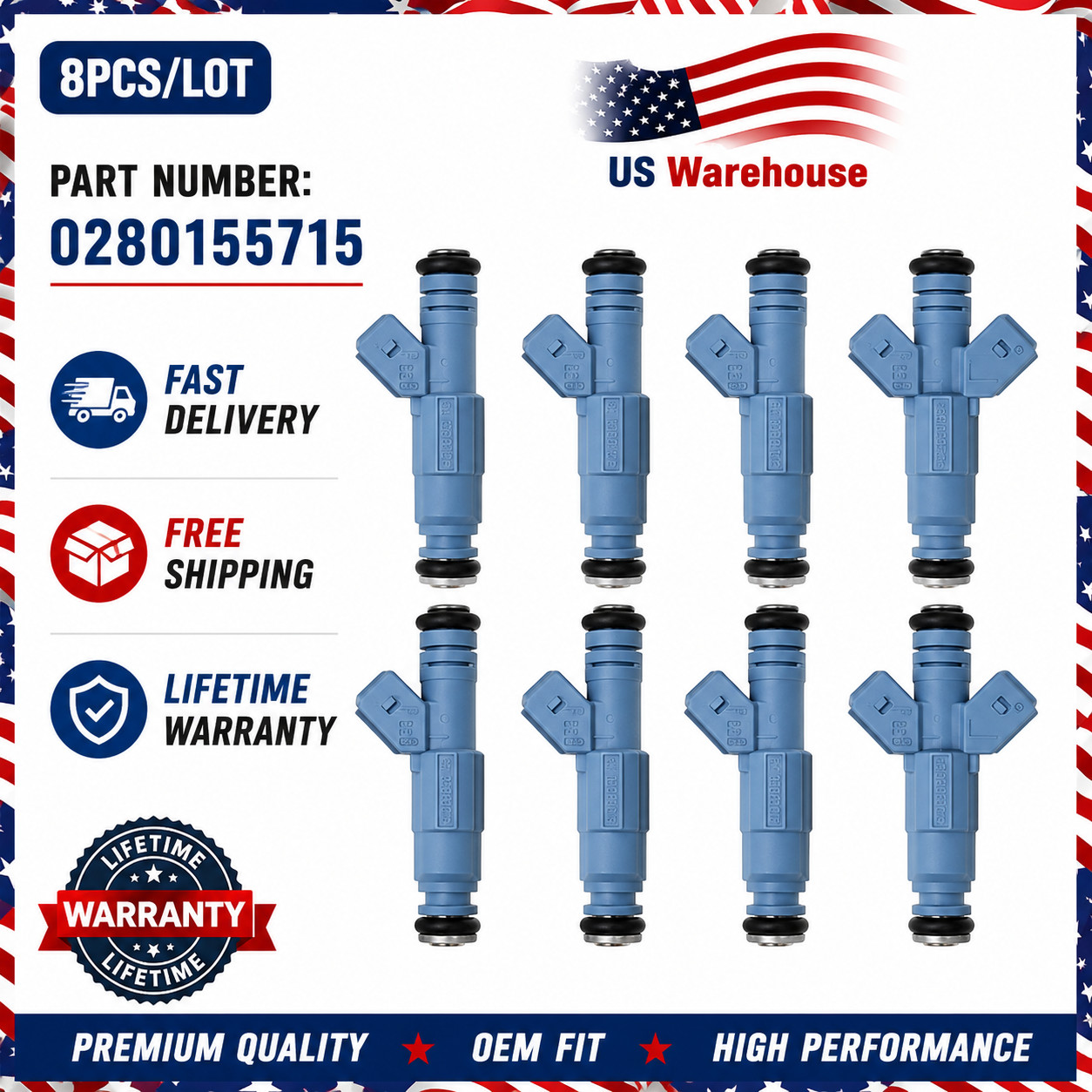 NEW OEM BOSCH X8 Fuel Injectors For 1996-99 Dodge RAM 1500 2500 3500 0280155715