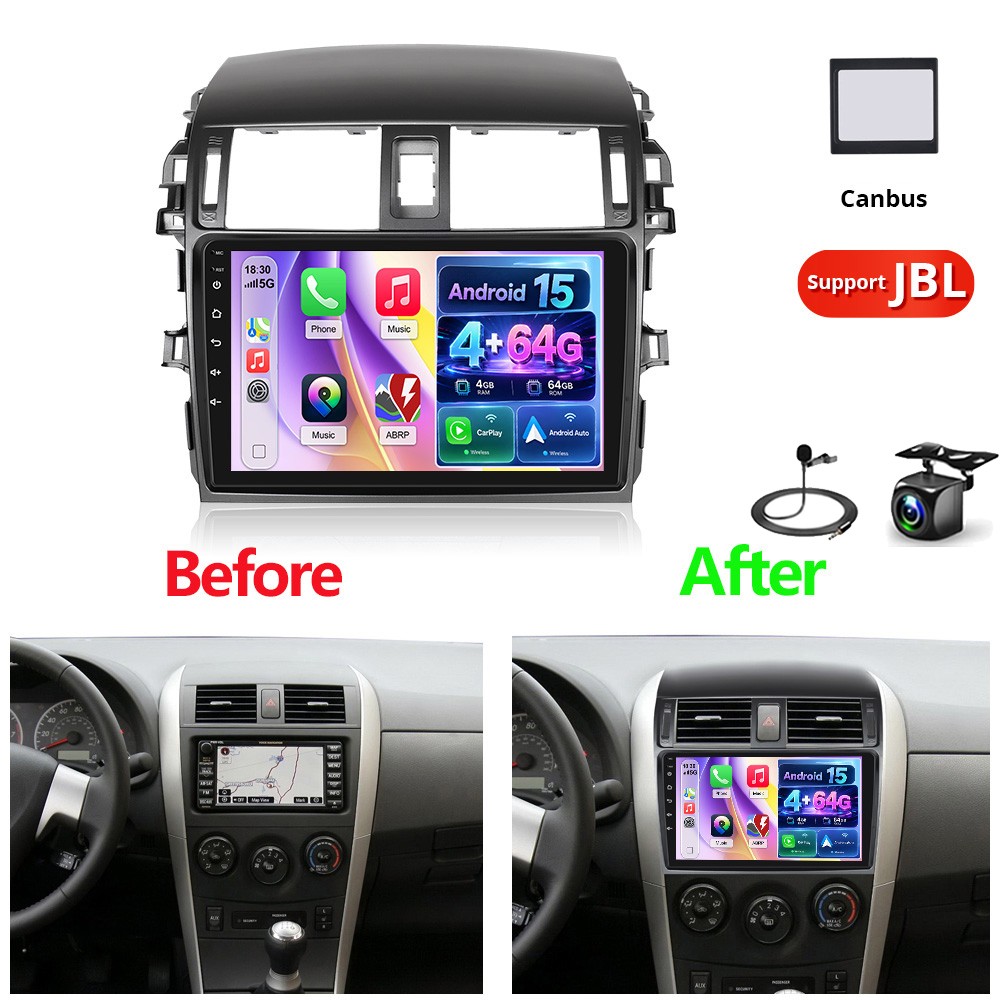 4+64GB JBL For Toyota Corolla 09-13 Car Stereo Radio GPS Android 15 Carplay Cam