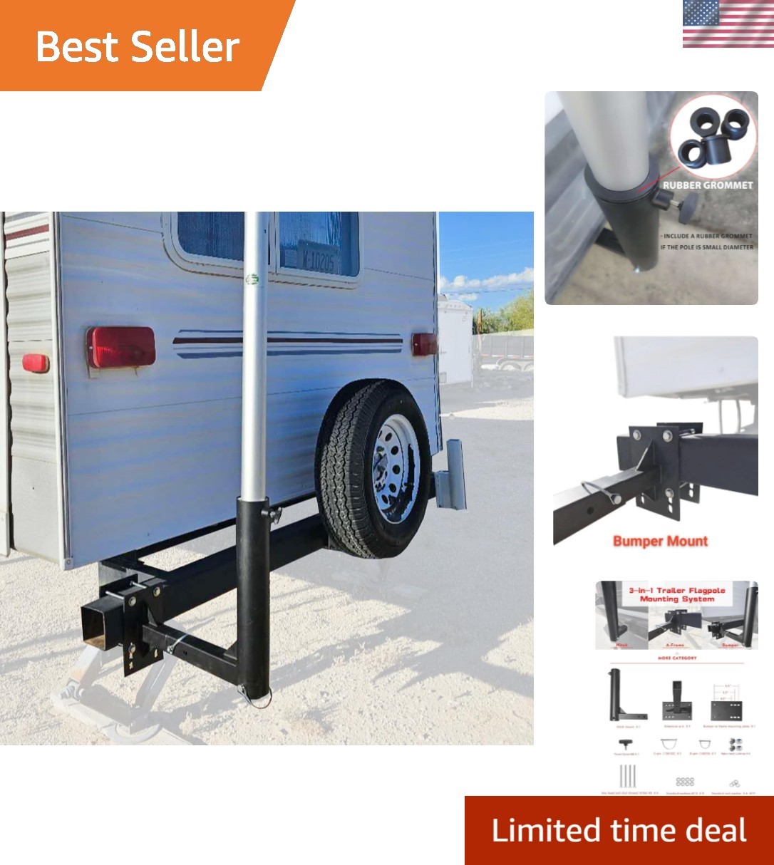 Durable Hitch and Bumper Mount for RV Starlink & Flag Poles - 17x3x16 Inches