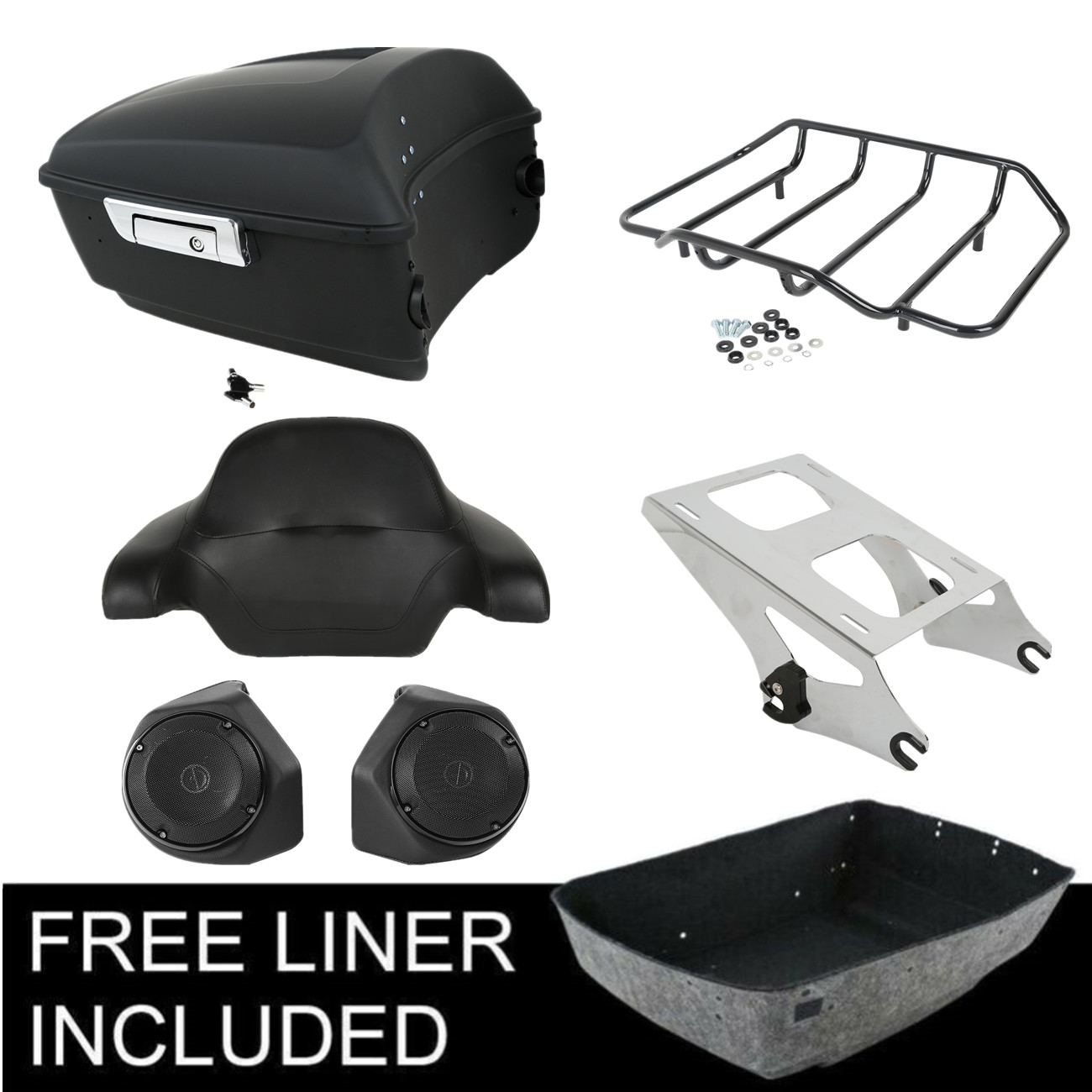 Matte Black King Trunk Pad Speakers Mount Fit For Harley Road Glide King 14-26