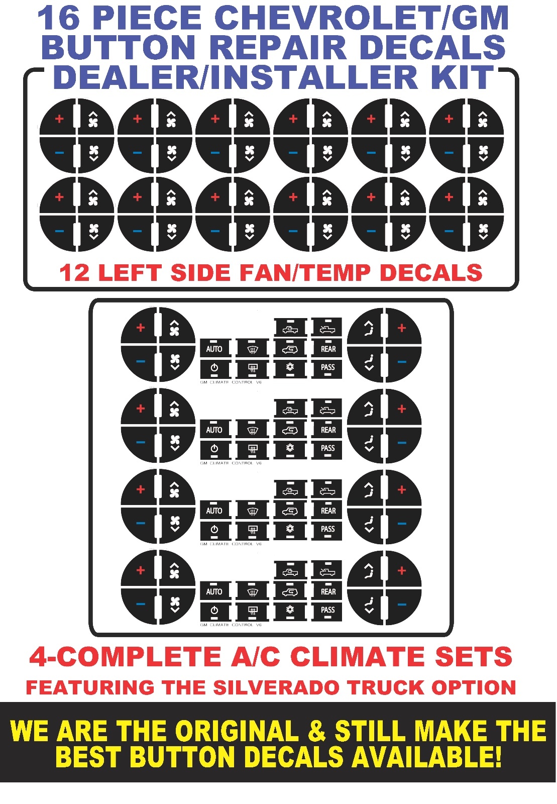 16 Pcs AC CLIMATE BUTTON REPAIR DECALS STICKERS GM GMC CHEVROLET