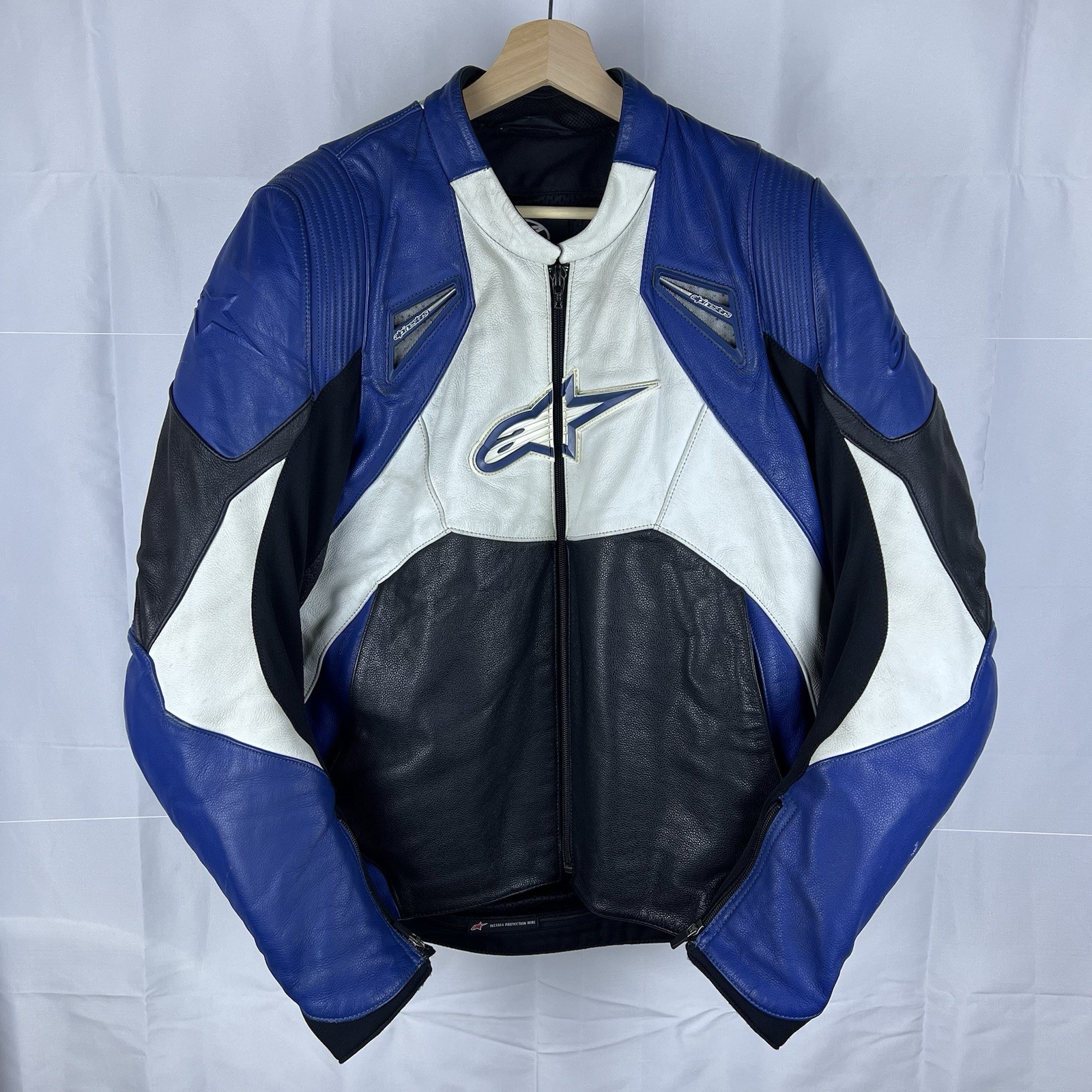 Vintage Blue Alpine Stars Motorcycle Jacket Cow Leather Mens Size US 44 EU 54 Vintage Blue Alpine Stars Motorcycle Jacket Cow Leather Mens Size US 44 EU 54