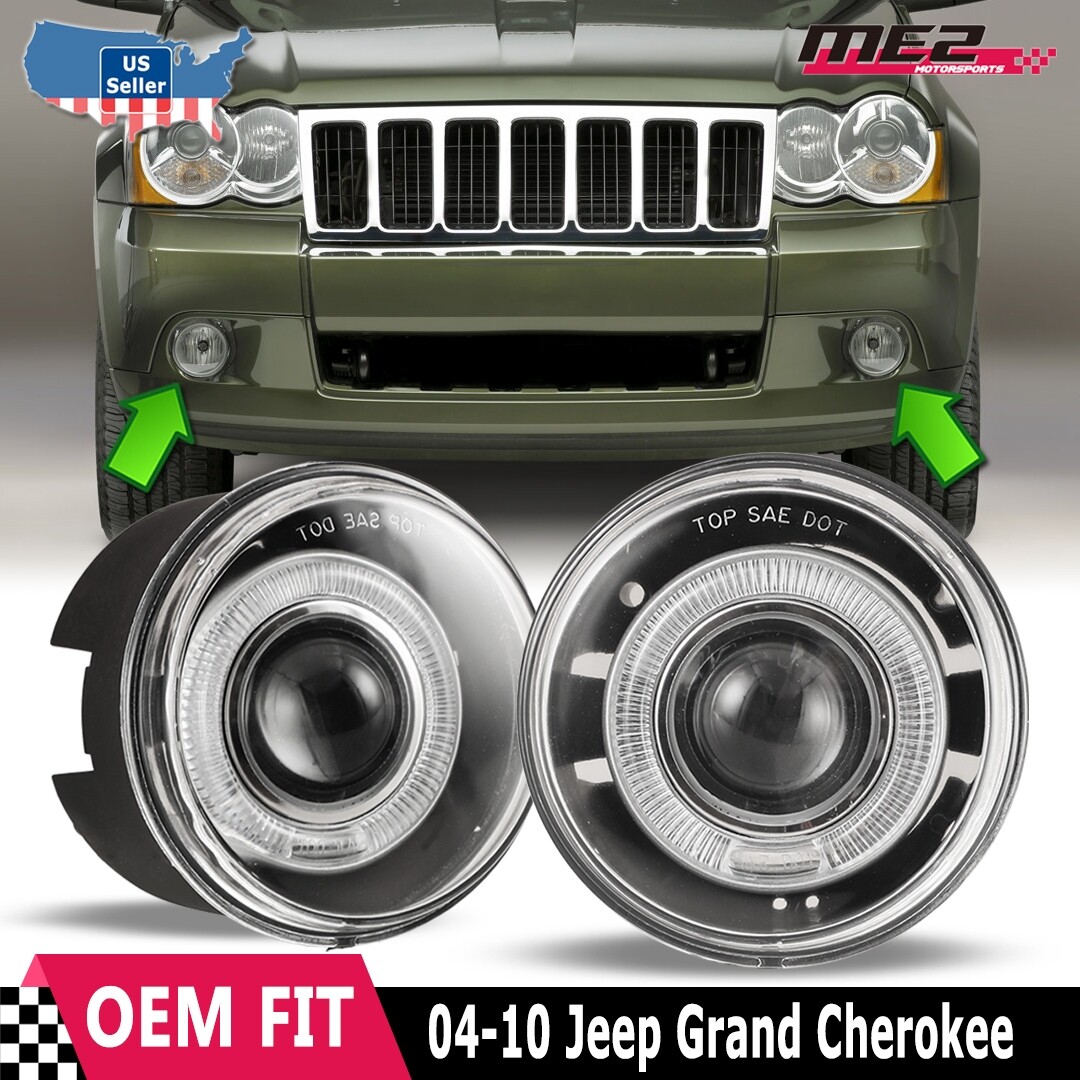 For 2004-2010 Jeep Grand Cherokee Halo Projector Fog Lights Clear Bumper Driving