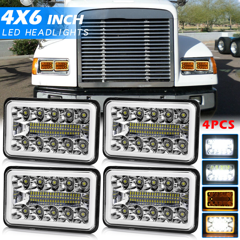 4PCS 4x6\'\' LED Headlights Hi/Lo Beam For Freightliner 1988-2010 FLD120 FLD112