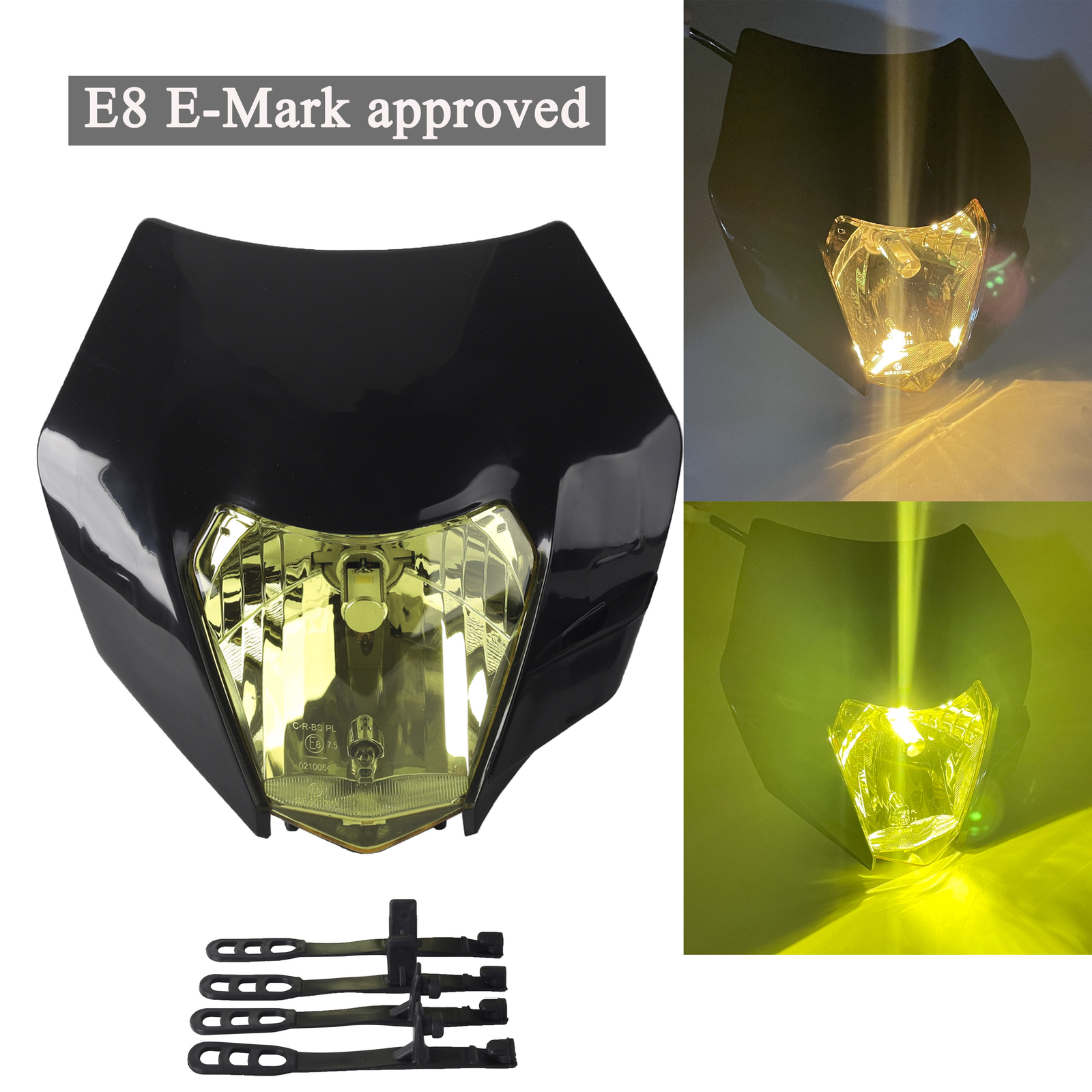 Black E8 E-Mark LED Headlamp For 350 EXC-F Six Days EU 450 EXC AU 500 EXC EU Black E8 E-Mark LED Headlamp For 350 EXC-F Six Days EU 450 EXC AU 500 EXC EU