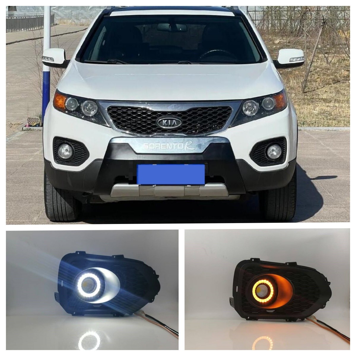 LED DRL Angel Eye Fog Light Assembly Kit For KIA Sorento 2009 2010 2011 2012