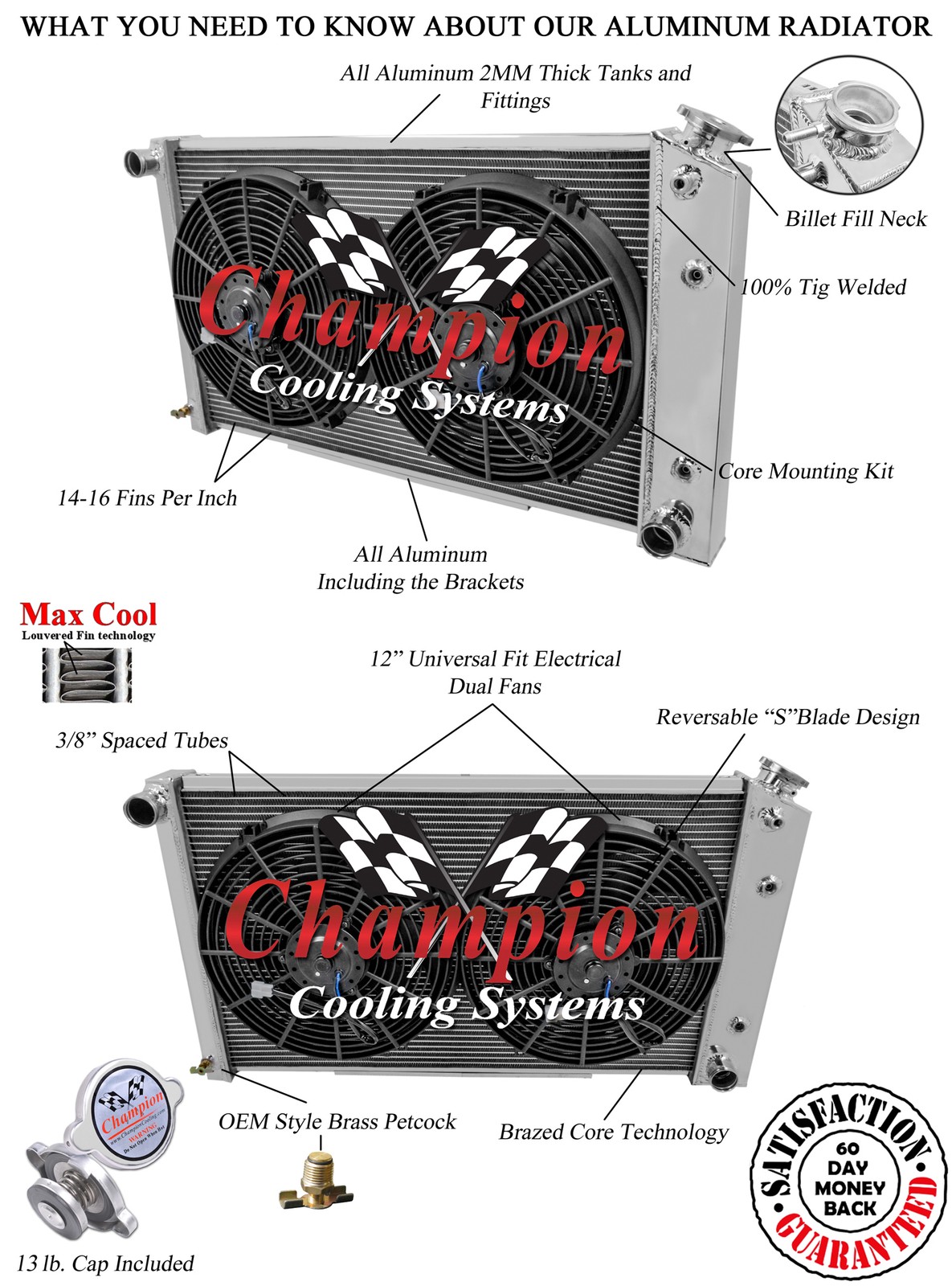 Radiator and Fan Combo For 70-85 GM 26 Inch Core