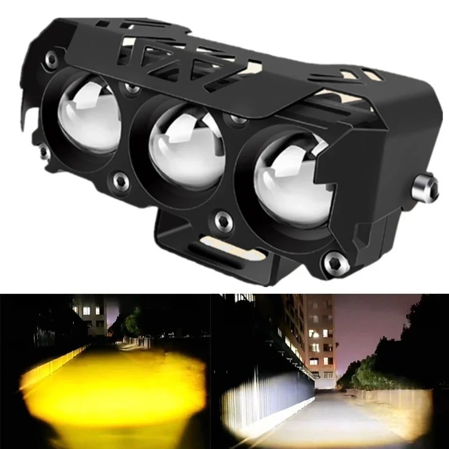 Motorcycle LED Headlight Fog Driving Spot Auxiliary Light Lamp Yellow White