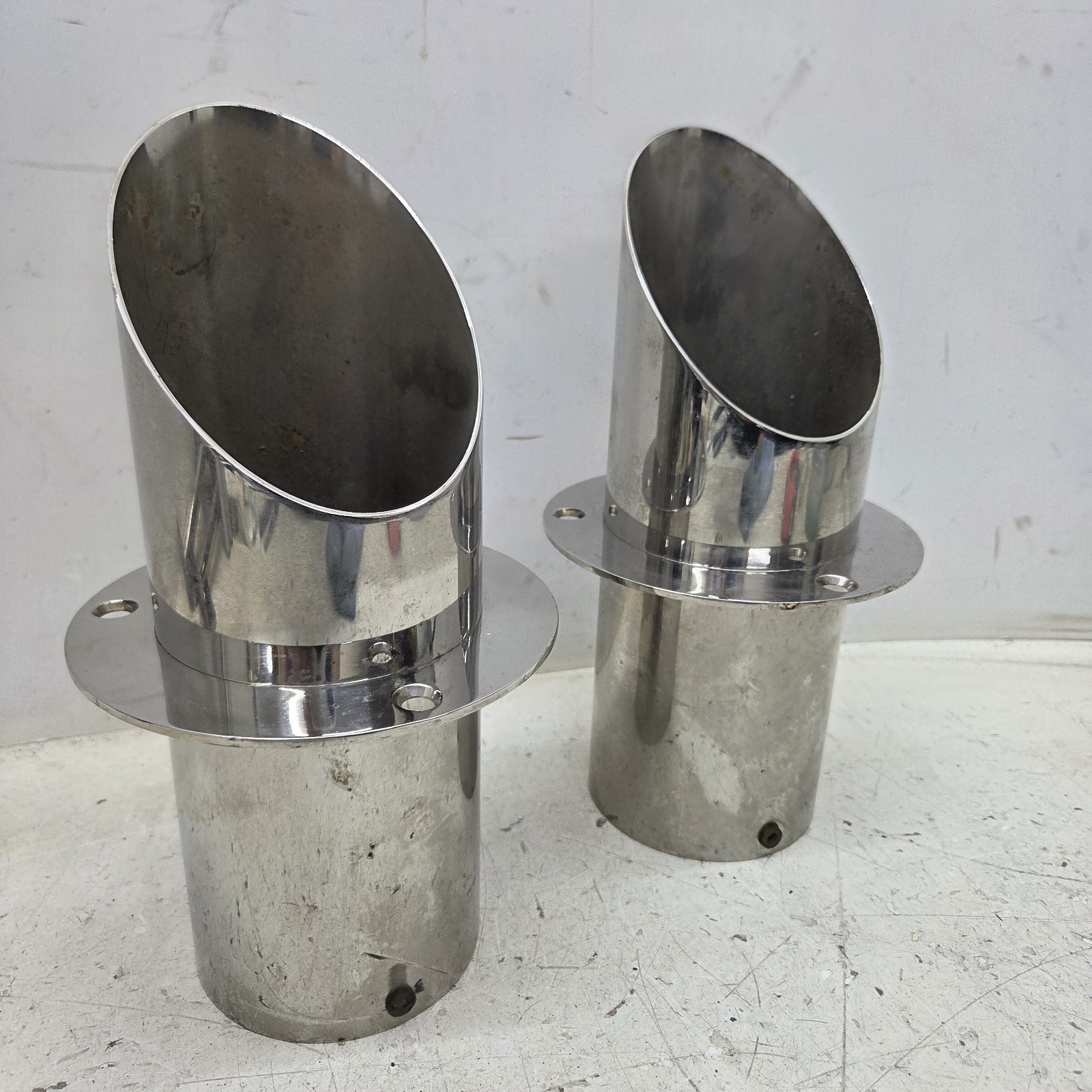 Pair Teague Custom Marine Boat Stainless Angle Cut Exhaust Tips 4 Pair Teague Custom Marine Boat Stainless Angle Cut Exhaust Tips 4