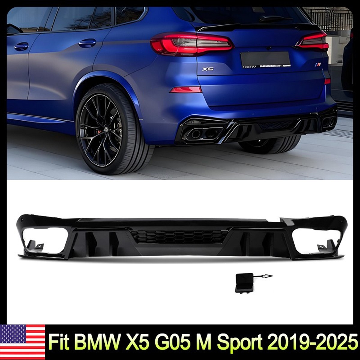 For 2019-25 BMW X5 G05 M Sport Competition Gloss Black Rear Bumper Diffuser Lip