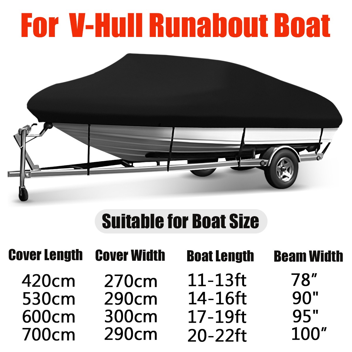 Trailerable Boat Cover Fishing Waterproof Marine Grade For V-Hull Runabout