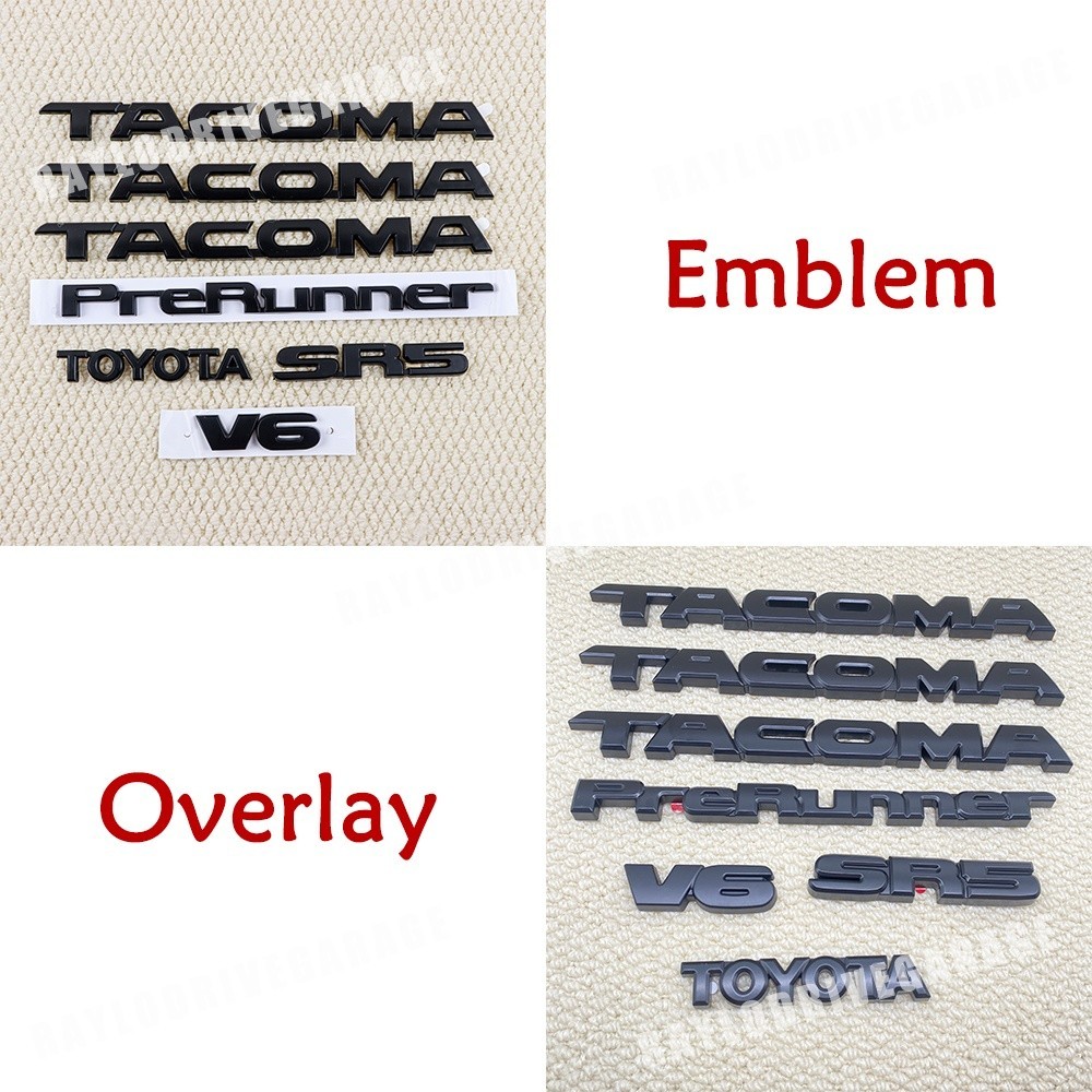 Emblem / Overlay Set For 2005-2015 Tacoma SR5 V6 Door Side Rear Badge Matt Black