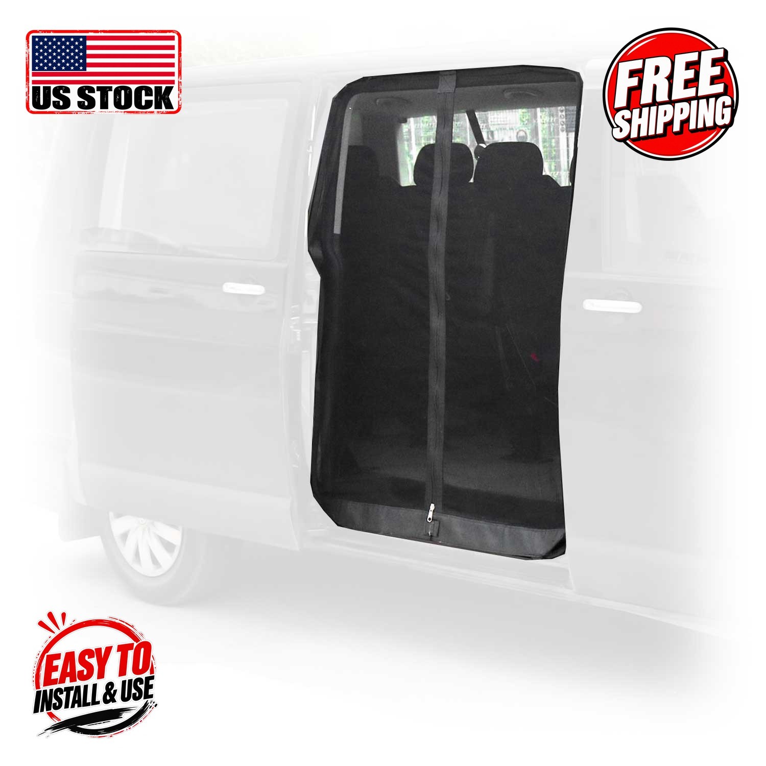 VW VANAGON 1979-1993 Mosquito Net w/Magnet Sliding Door Polyester Black