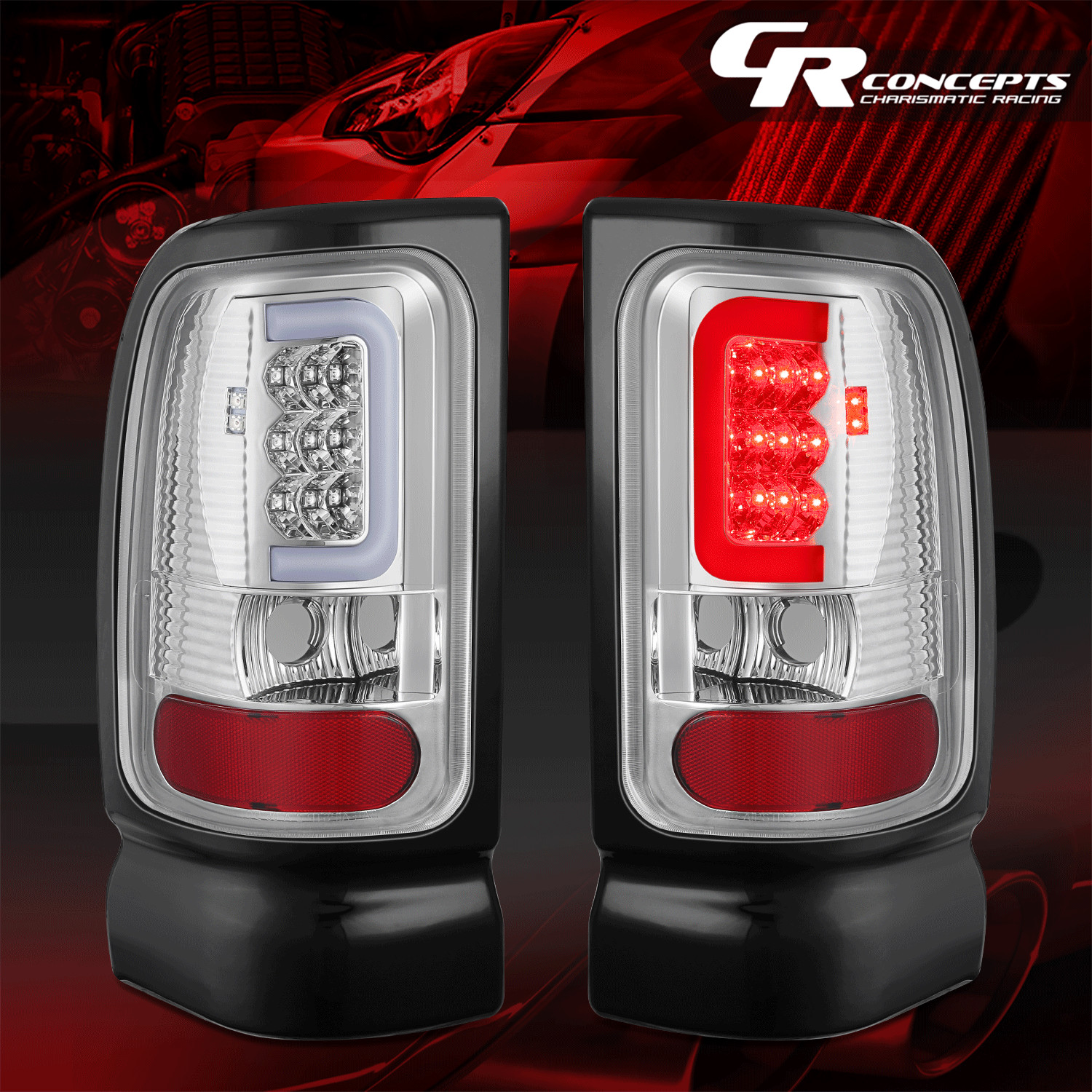[OPEN-BOX]CHROME 3D LED BAR TAIL LIGHT LH+RH FOR 1994-2002 DODGE RAM 1500-3500