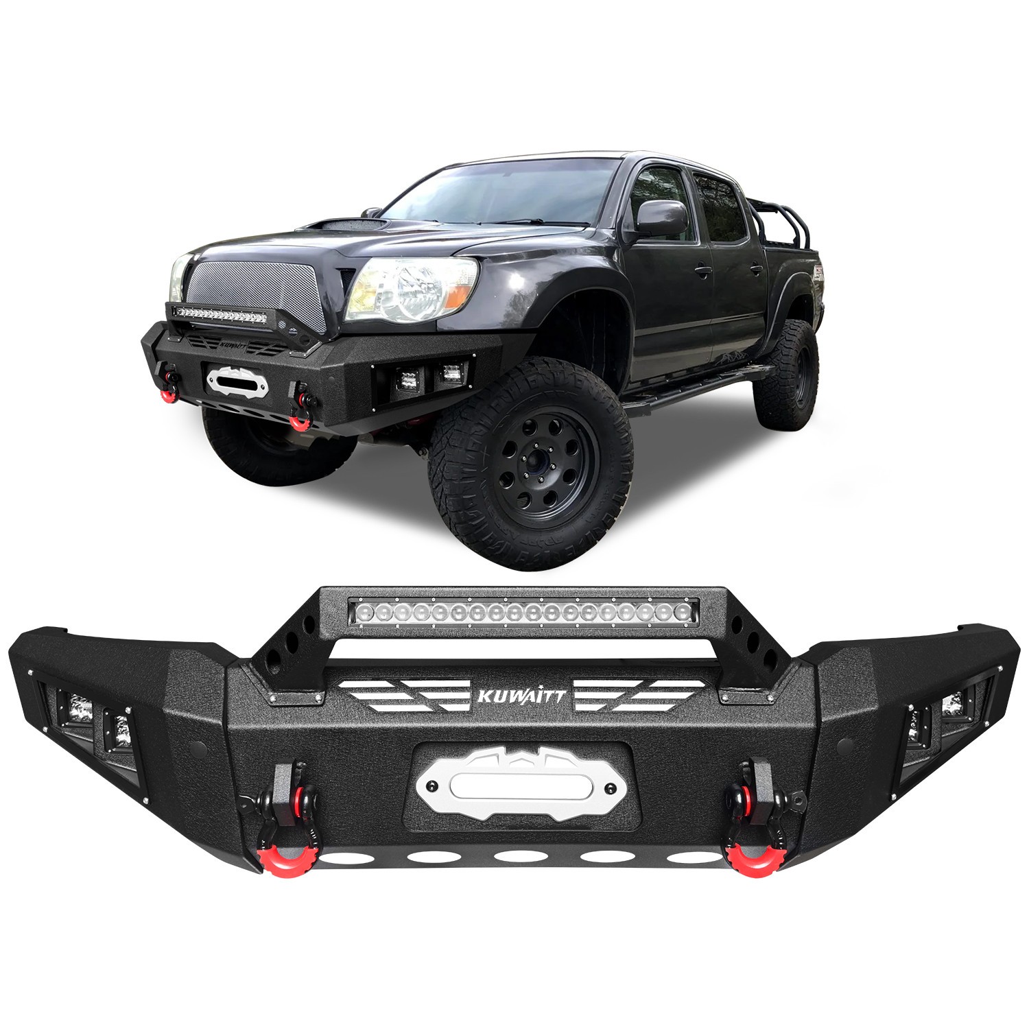 VISIDA Fits 2005-2015 Toyota Tacoma Front/Rear Bumper with Winch Plate &Lights