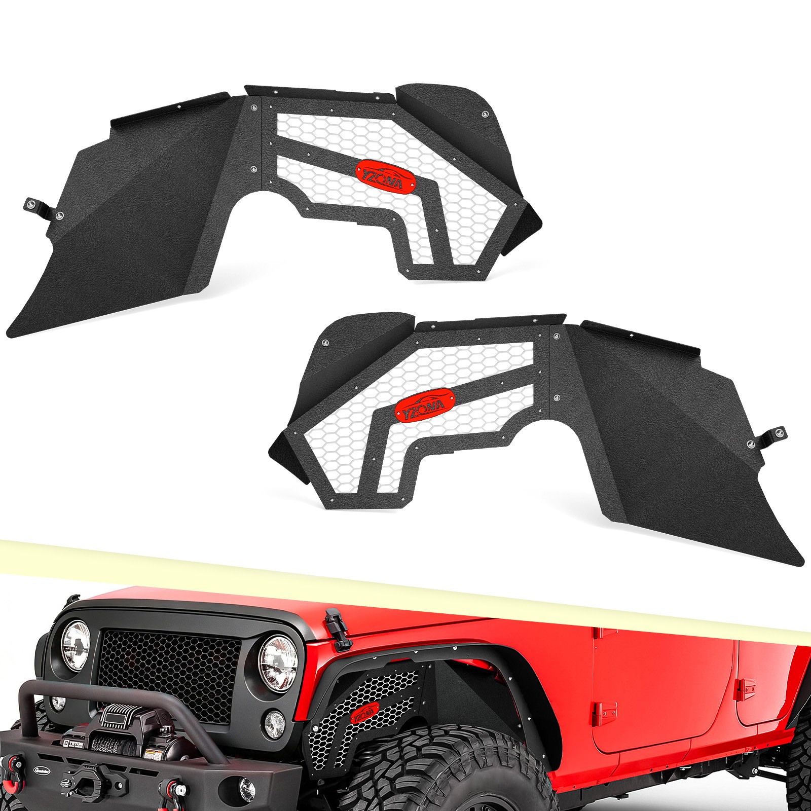 YZONA 2 x Front Inner Fender Liners For 2007-2018 Jeep Wrangler JK, Bolt On YZONA 2 x Front Inner Fender Liners For 2007-2018 Jeep Wrangler JK, Bolt On