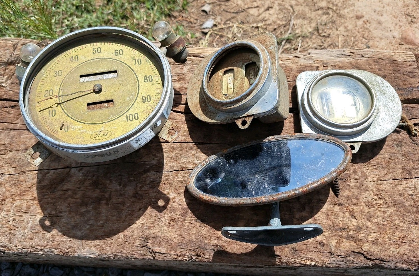 4 Vintage 1930's Ford Auto/Truck Parts Gauges W/Mirror See Photos