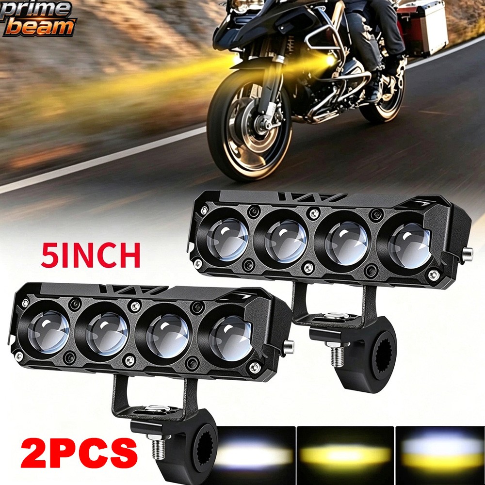 Pair Yellow White Motorcycle LED Spot Light Auxiliary Headlight Fog Driving Lamp