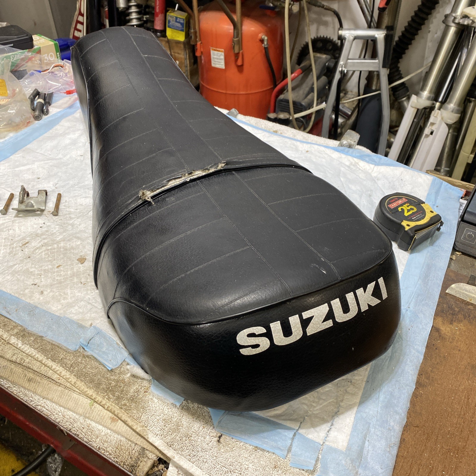 1974 Suzuki RV125 Van Van OEM Seat & Mounts  Yellow  RV Rare 