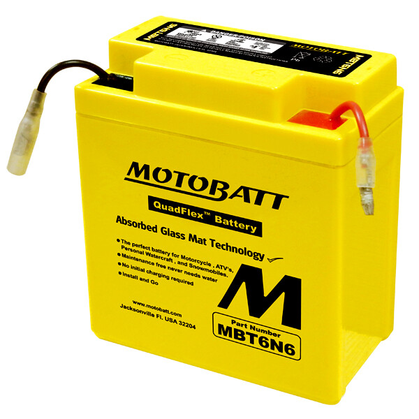 Motobatt MBT6N6 Replaces Yuasa 6N61B 6N6-3B 6N63B1 6N61D 6N61D2