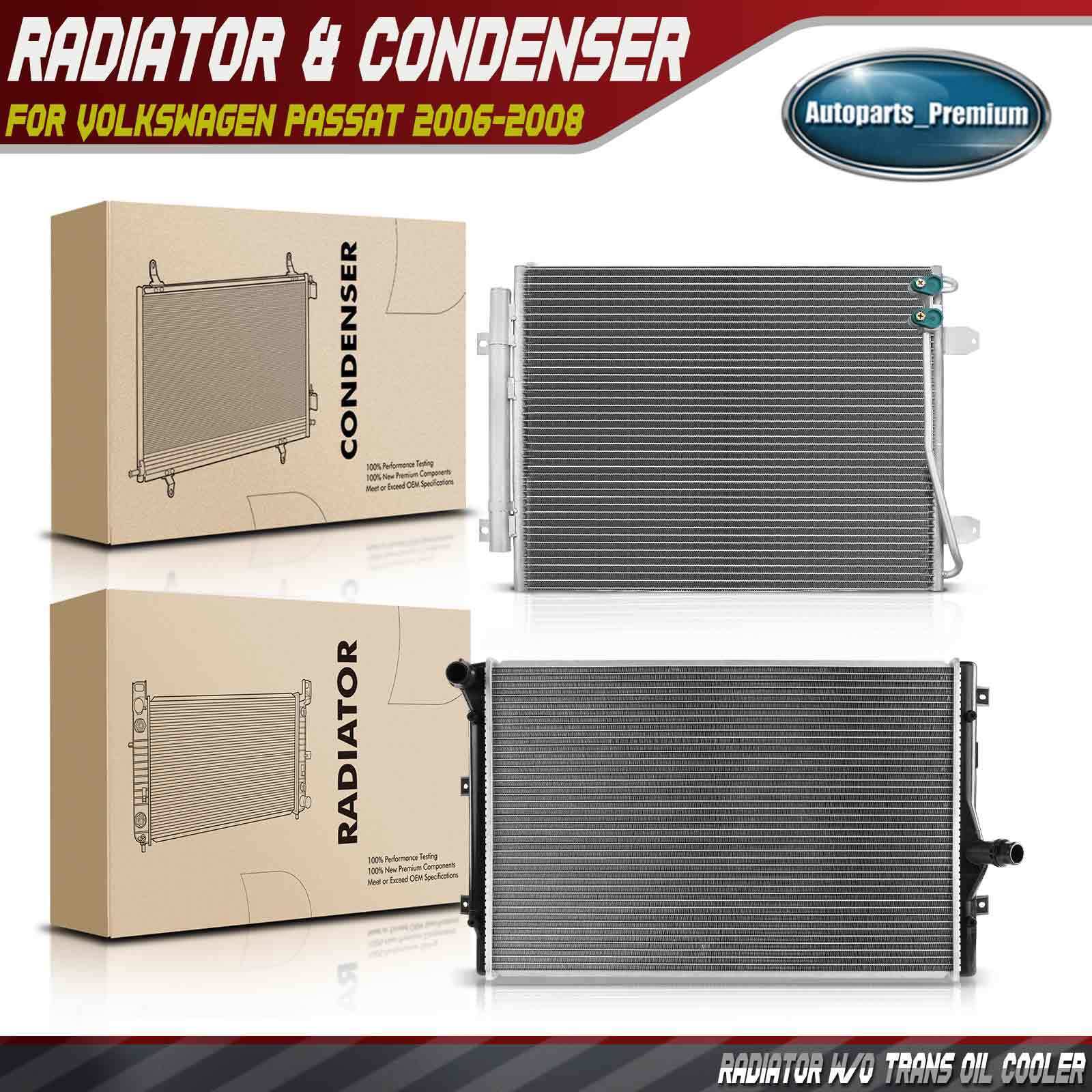 2Pcs Aluminum Radiator & AC Condenser Cooling Kit for Volkswagen Passat 06-08