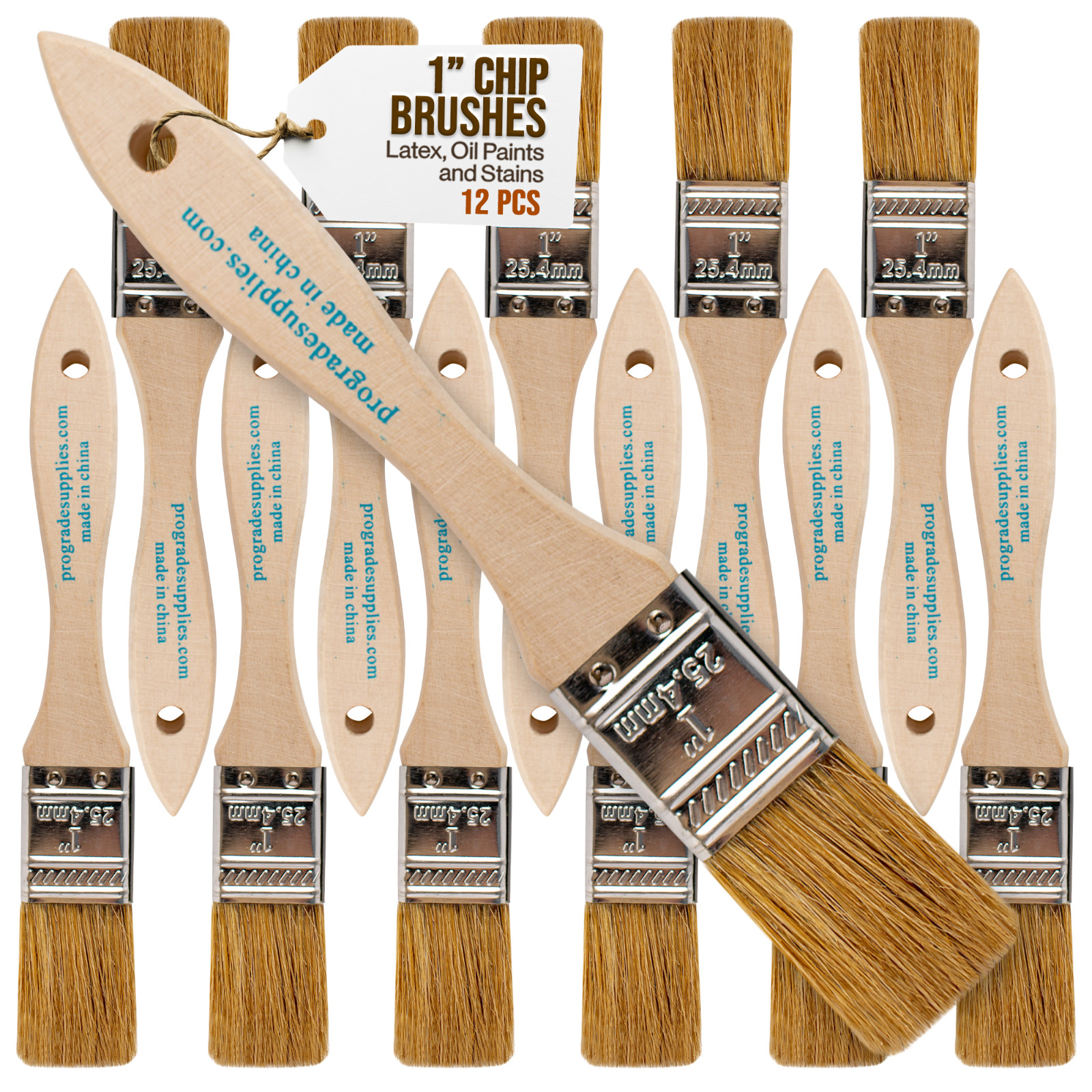 12 Pk- 1 inch Chip Paint Brushes for Paint, Stains,Varnishes,Glues,Gesso
