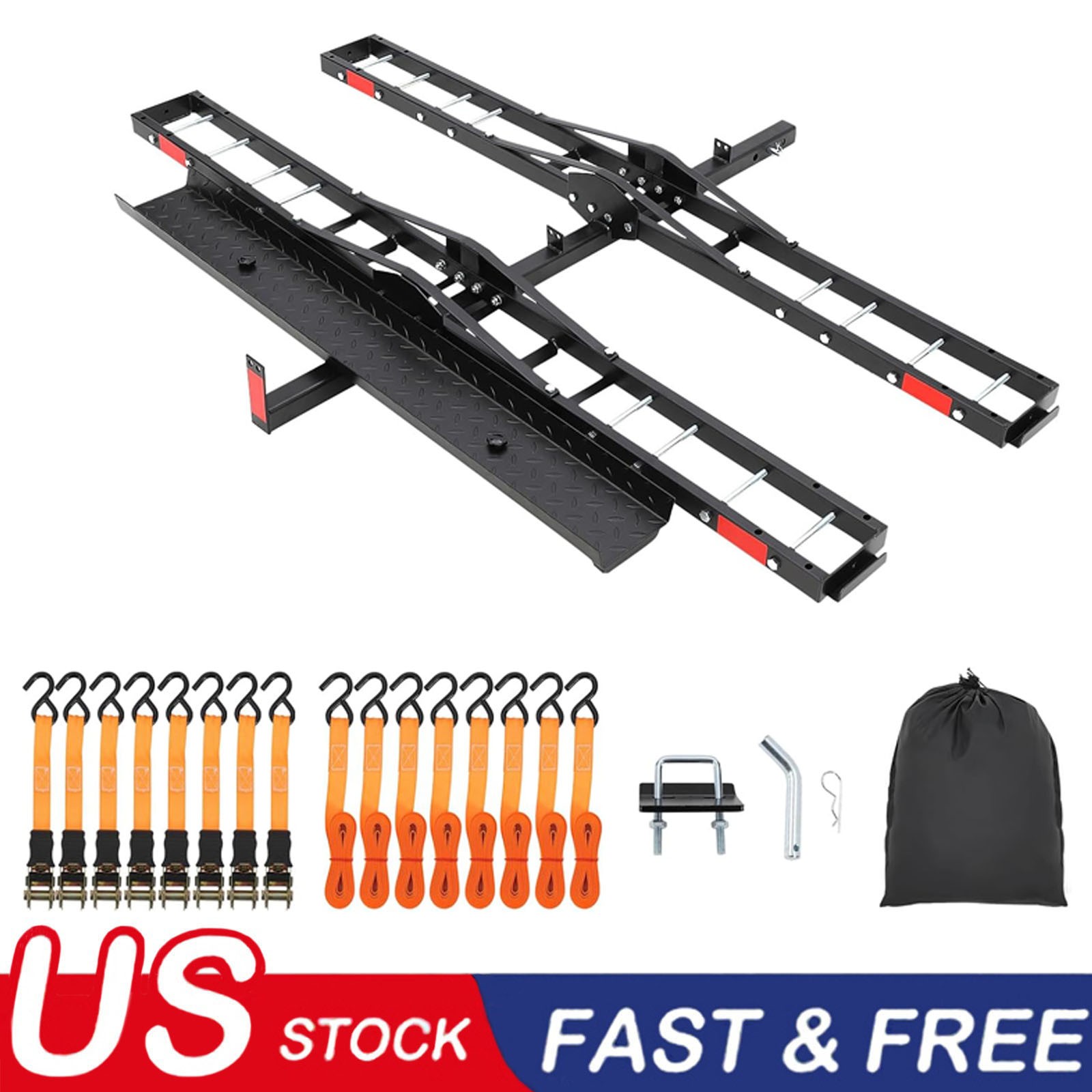 Dual Motorcycle Carrier Scooter Dirt Bike Hitch Mount 600LBS Rack Ramp Hauler