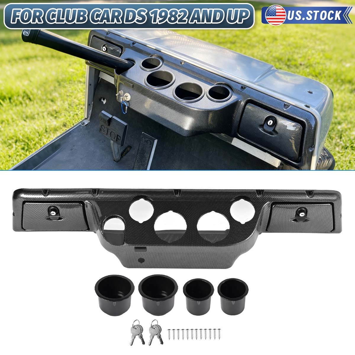 For Club Car DS 1982+ Golf Cart Carbon Fiber Style Dash Board Cover Assembly