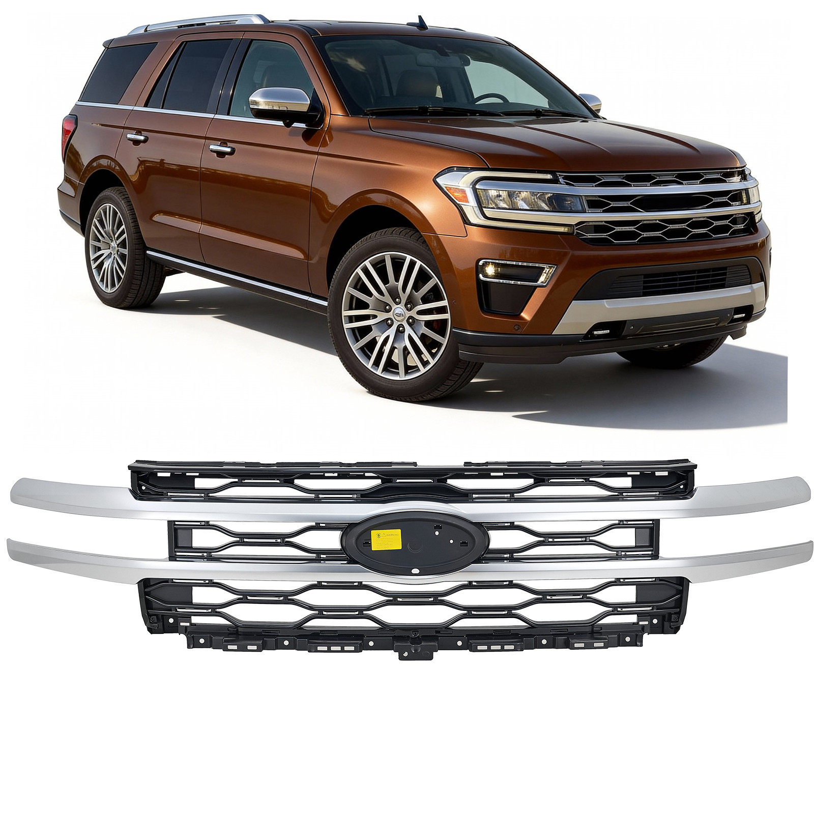 2022-2024 Ford Expedition Front Bumper Grille Satin Chrome, Used