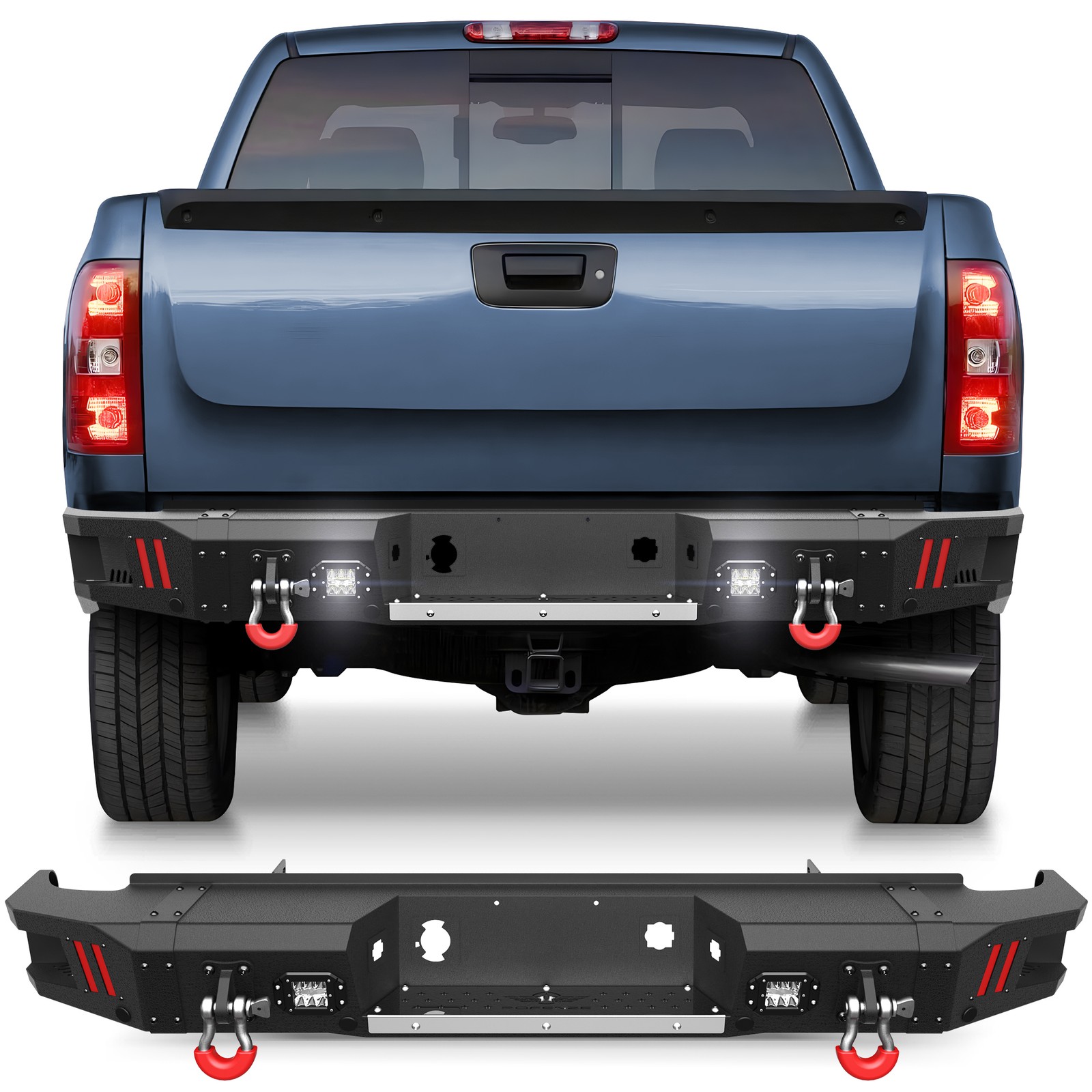 Steel Rear Bumper For 2007-2013 Chevy Silverado 1500 w/LED Lights & Sensor Holes