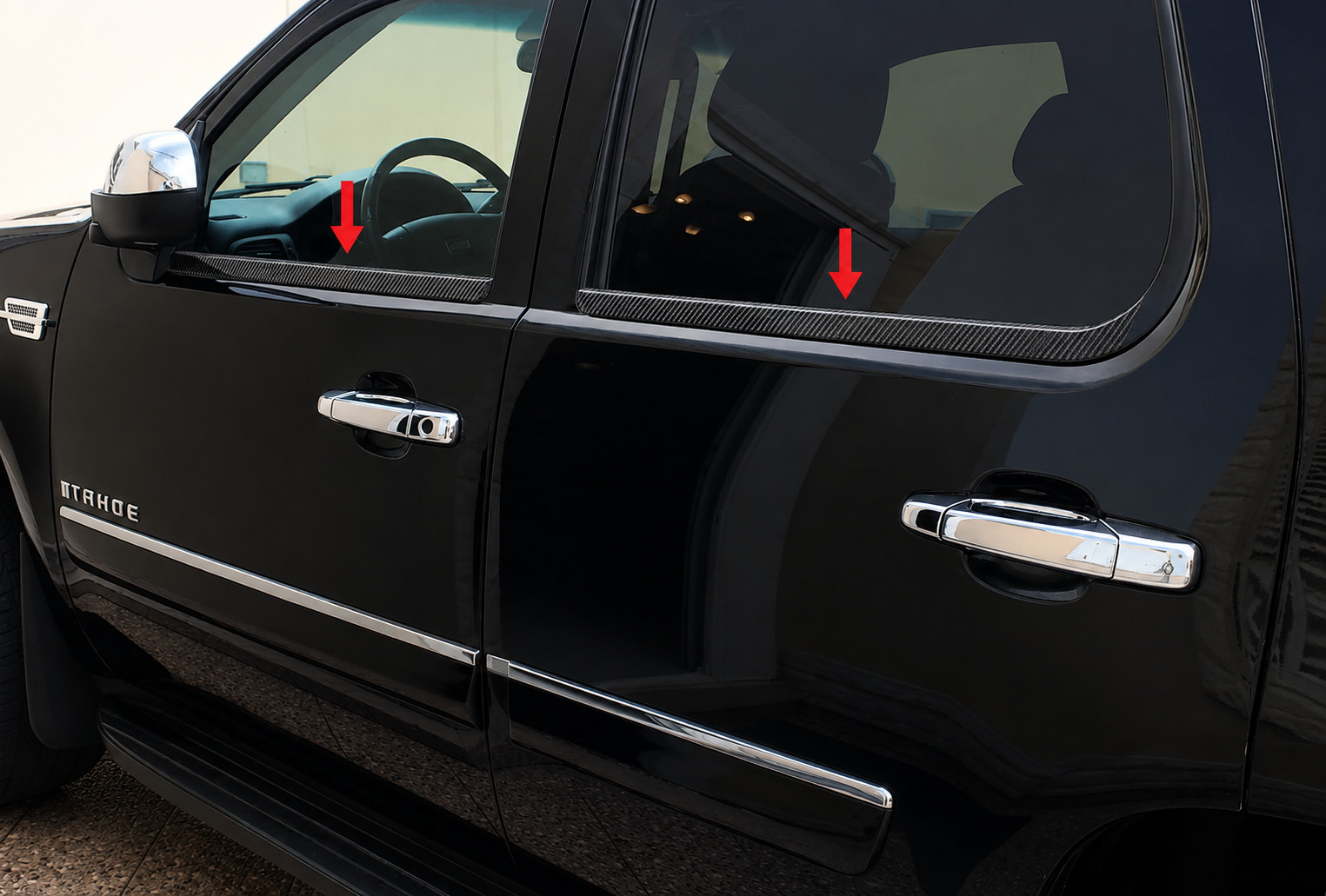 fit:2007-2014 CHEVY TAHOE Window Sill Trim Carbon Fiber Black 4Pc