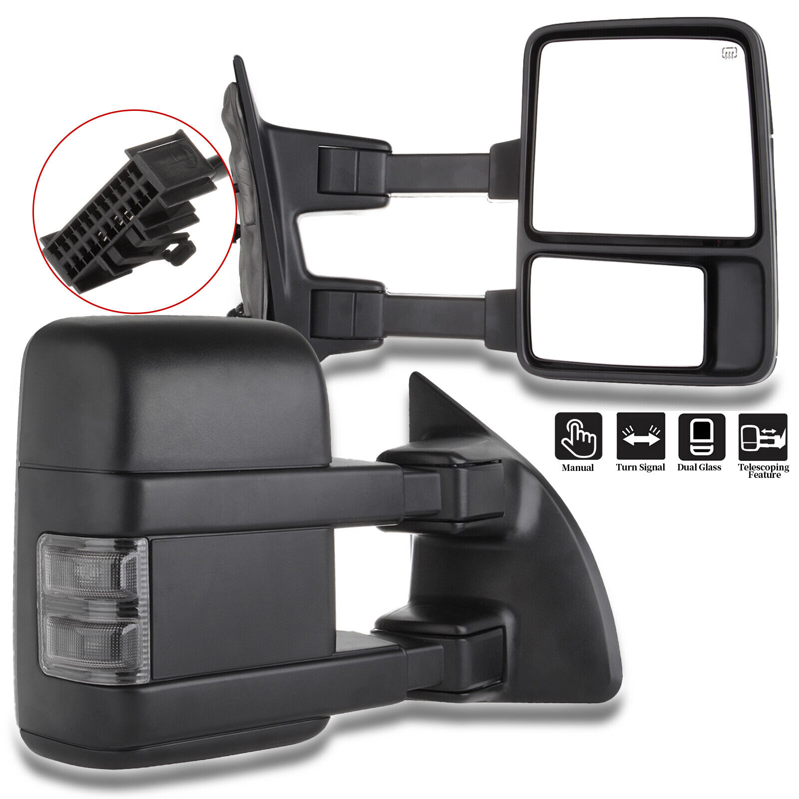 Pair Tow Mirrors Turn Signal Manual for 99-16 Ford F250 F350 Super Duty