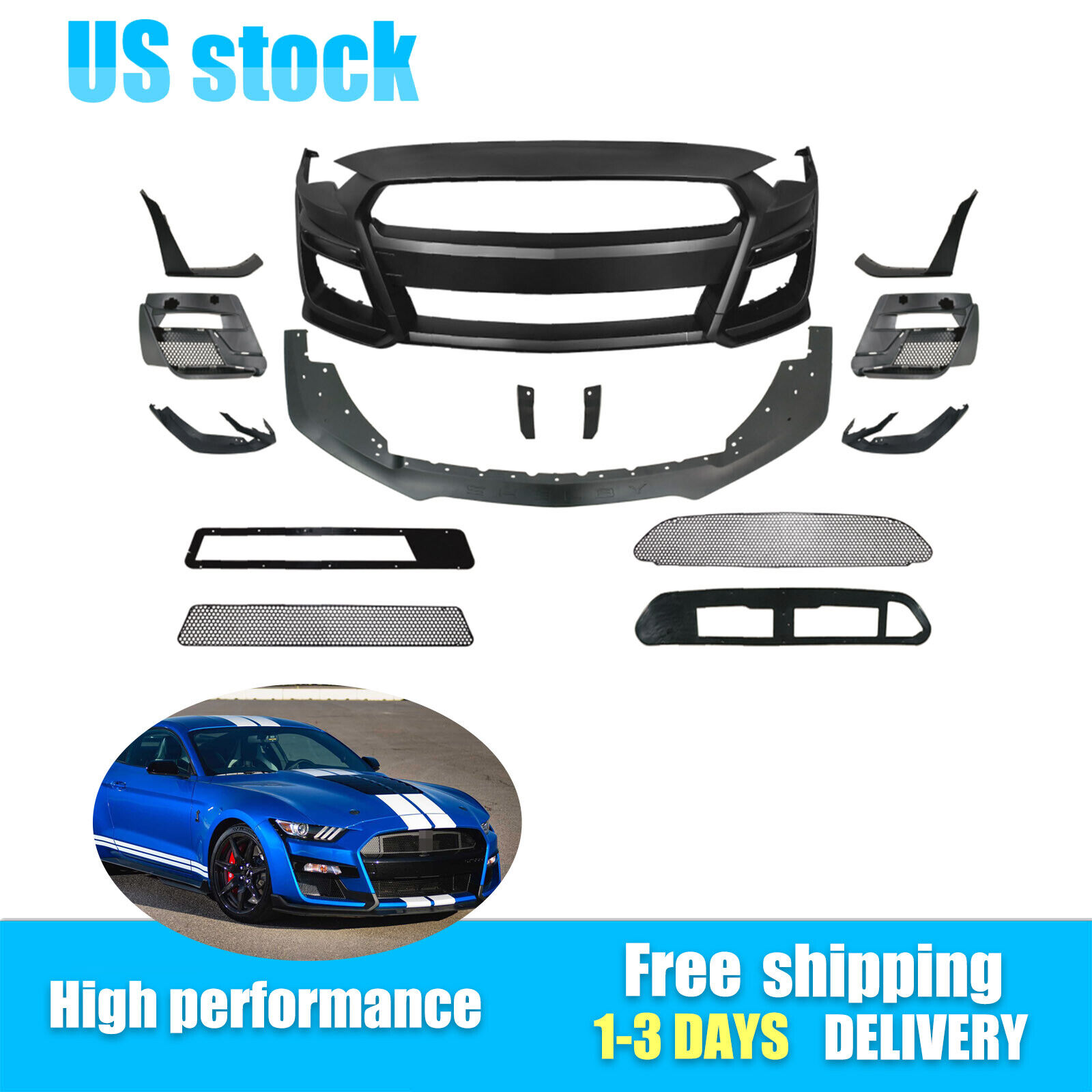 For 2018-2023 Ford Mustang GT500 Style Front Bumper Cover Conversion Replacement