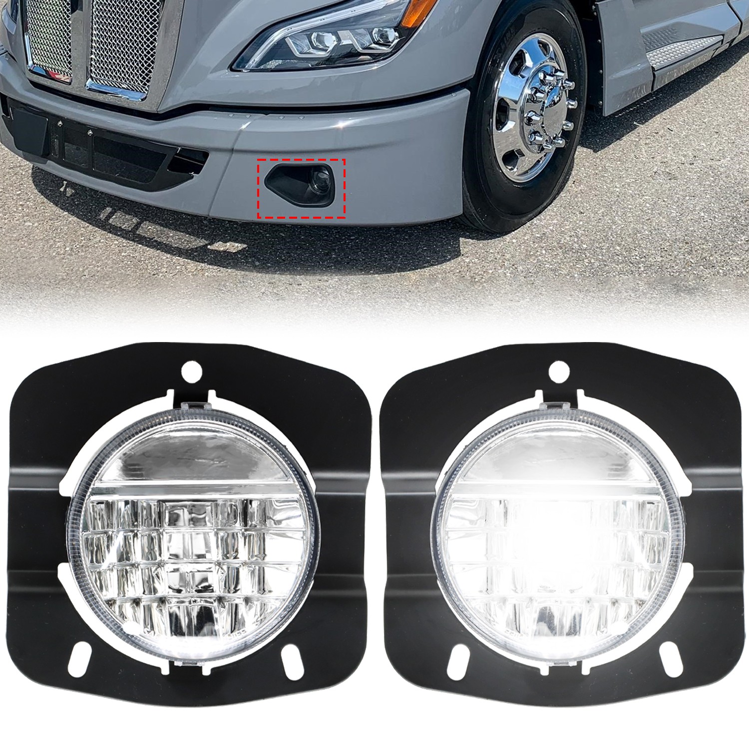 For 2011-2024 Kenworth T680 Pair of Fog Lights LED Clear Lens Front Lamp