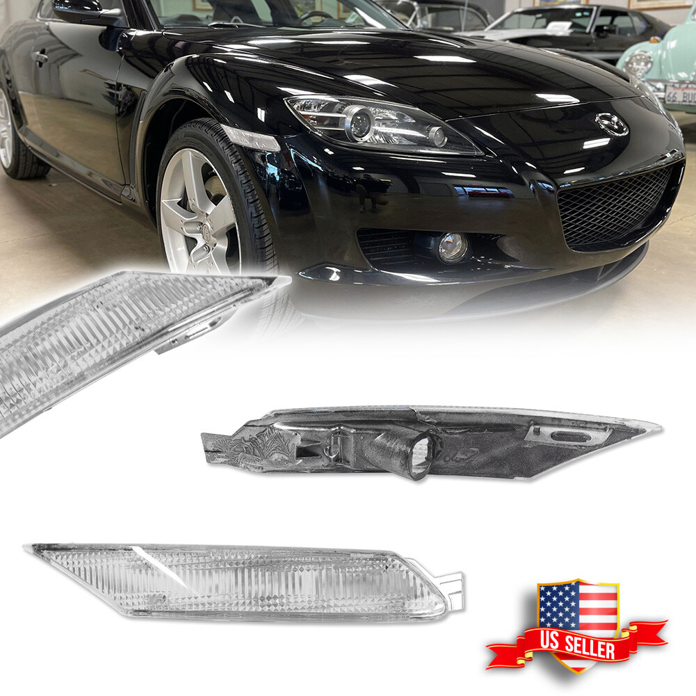 2PCS Euro Style Clear Lens Front Side Marker Lights For 2004-2008 Mazda RX-8 RX8