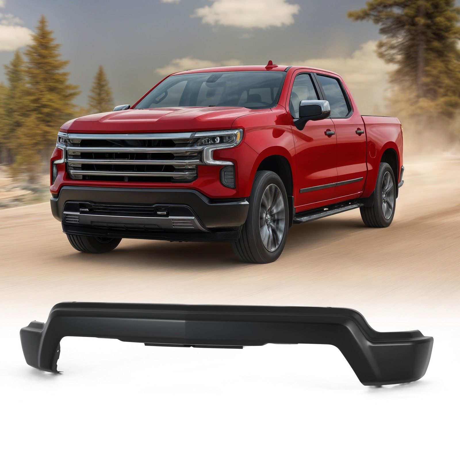 One-Piece Front Bumper Bar For 2022-2026 Chevrolet Silverado 1500 Black / Chrome