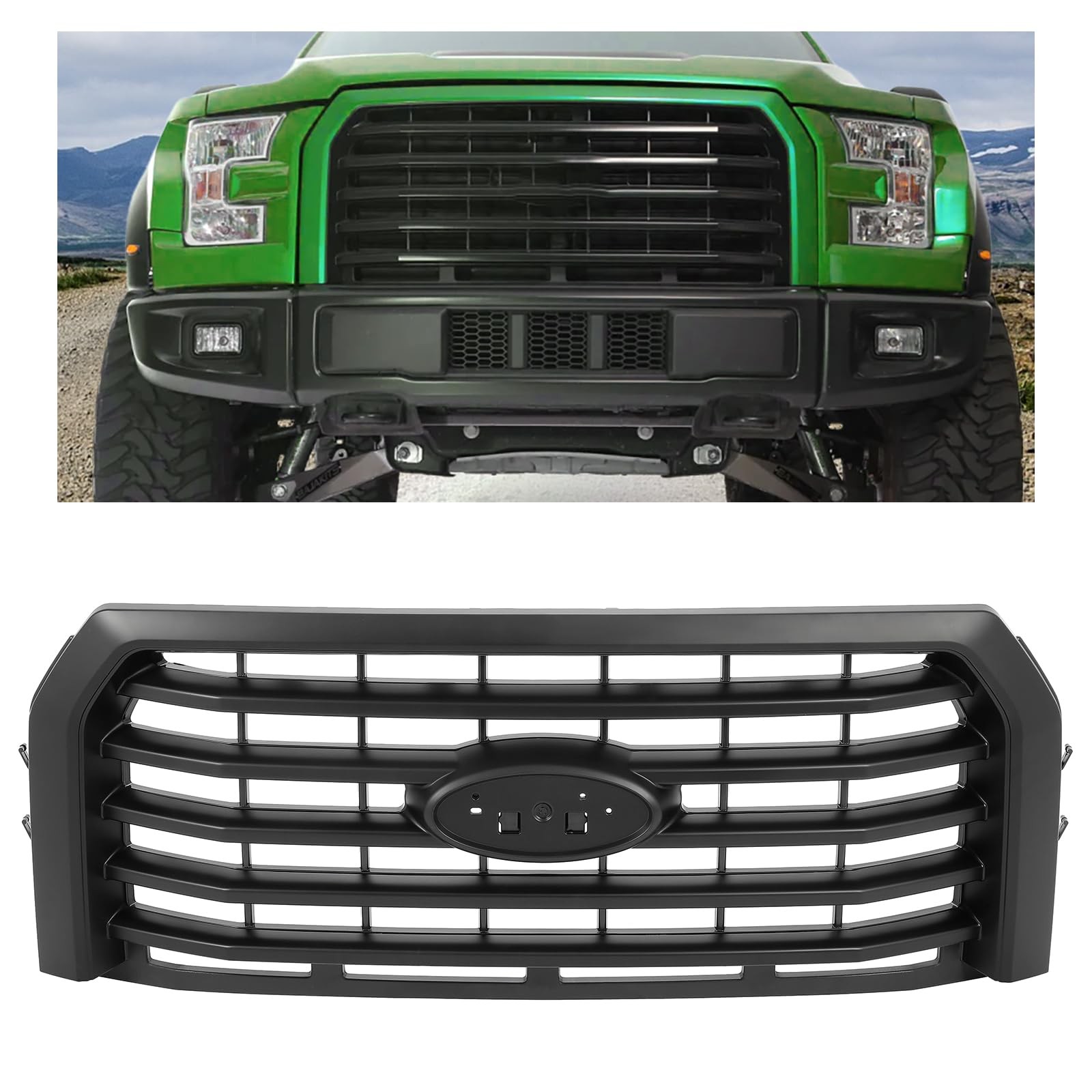 HECASA Upper Hood Bumper Grille Compatible with 2015-2017 F150 Truck