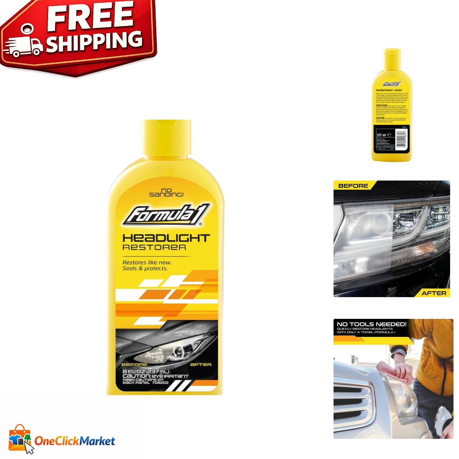 Headlight Restorer & Sealant - One-Step 8oz Polishing Compound for Clarity