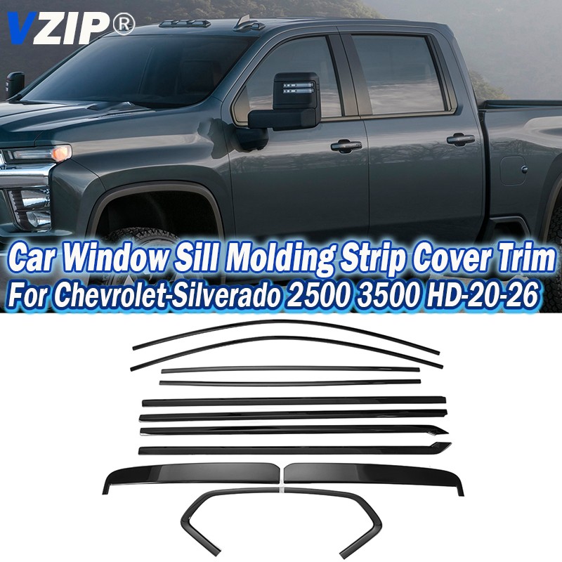 For Chevy Silverado 2500 3500 HD 20-26 Gloss Black Window Trim Cover Set 12Pcs