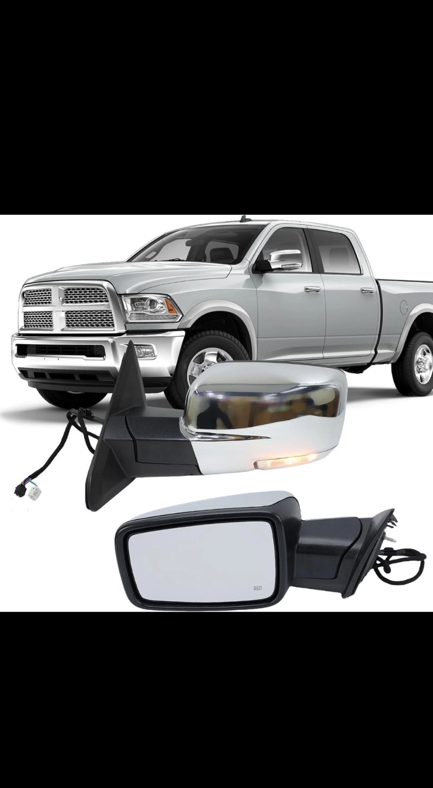 Pair Side Mirror For 13-19 Ram 1500 Chrome Power Fold Heated Temper Sensor LH&RH Pair Side Mirror For 13-19 Ram 1500 Chrome Power Fold Heated Temper Sensor LH&RH