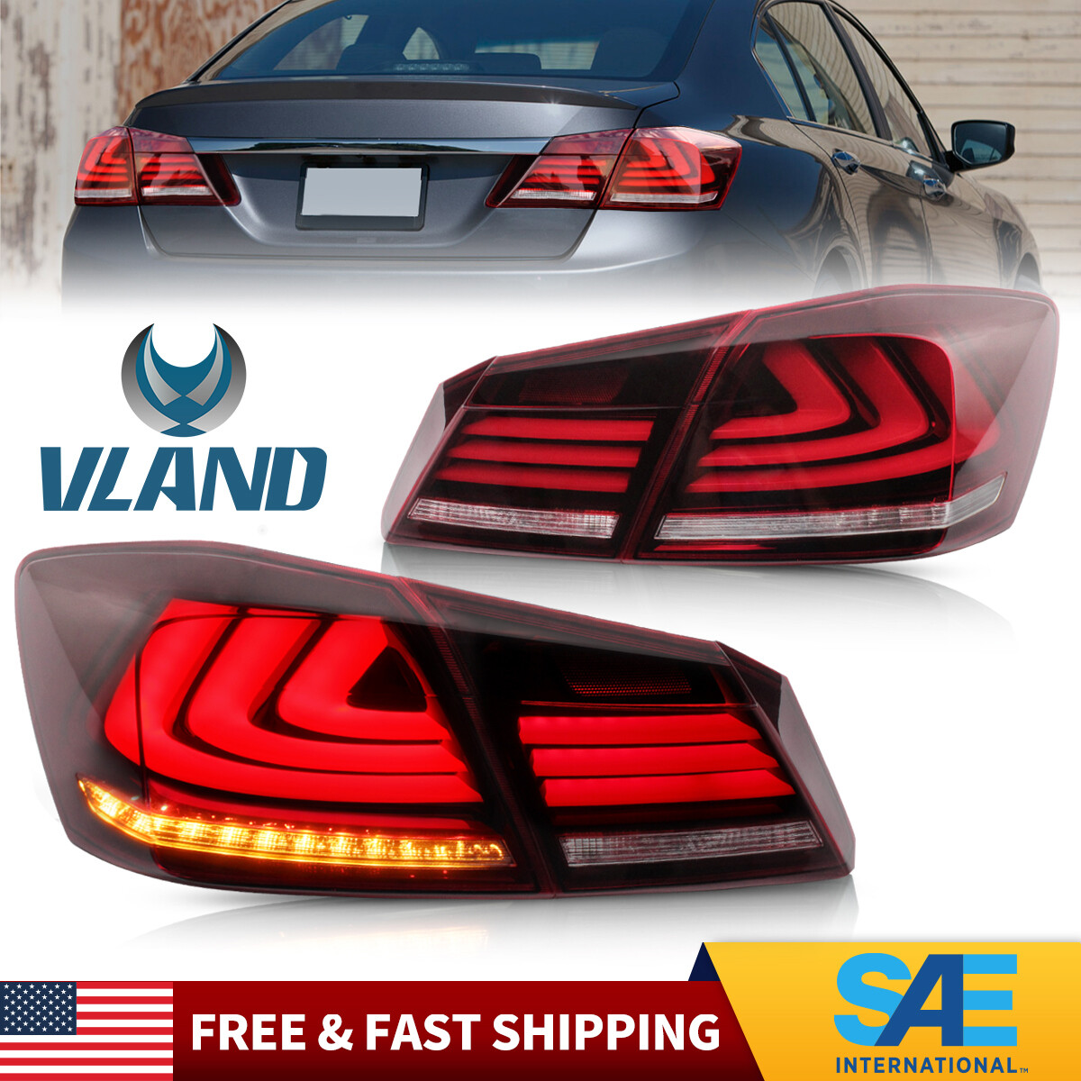 VLAND Full LED Tail Lights for Honda Accord Sedan 2013-2015 w/Sequential Signals