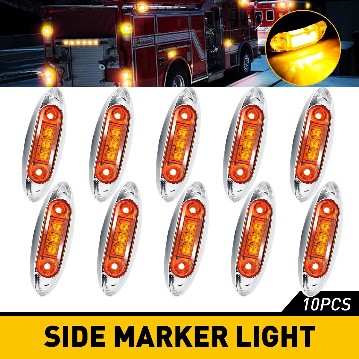 10/50pcs Amber 3-LEDs Clearance Side Marker Light for Car Truck Trailer Pickup