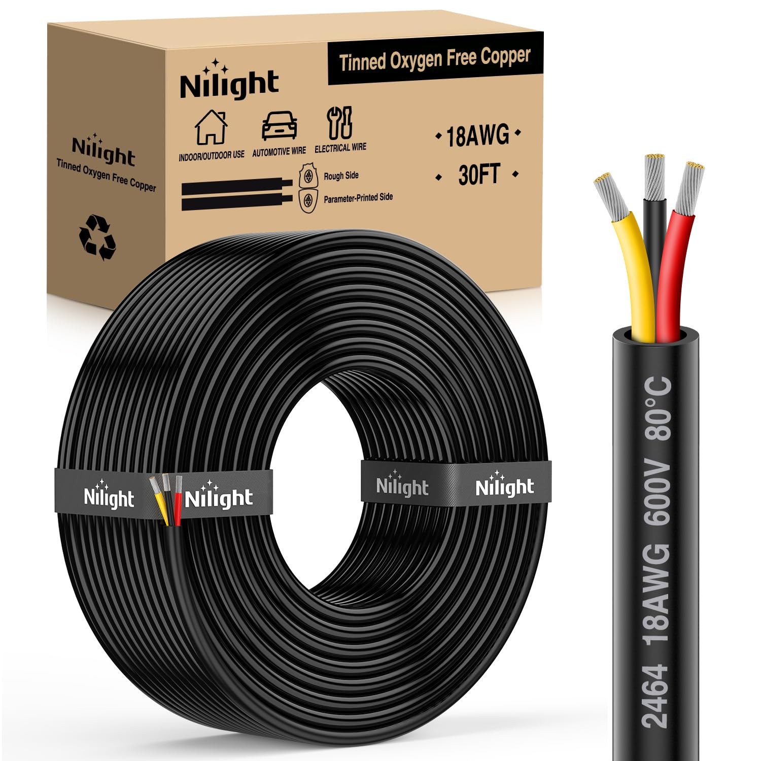 Nilight Electrical Wire Cable Connectors 30FT 18 Gauge Tinned Oxygen Free Copper