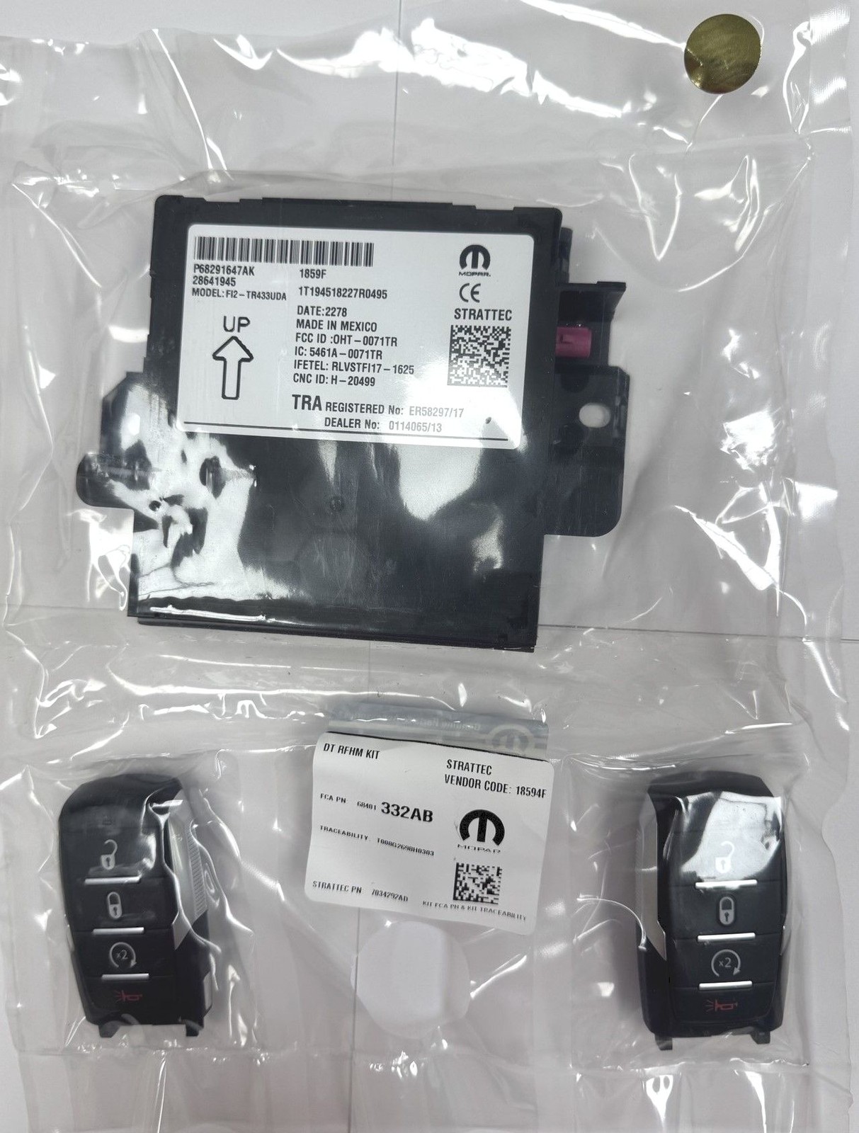 OEM MOPAR WIRELESS CONTROL MODULE RECEIVER & KEY FOB 2019 24 RAM 1500 68584153AA