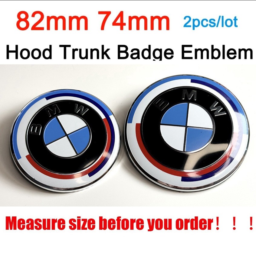 Hood 82mm Trunk 74mm Emblem Fit For BMW 50th M anniversary 51148132375