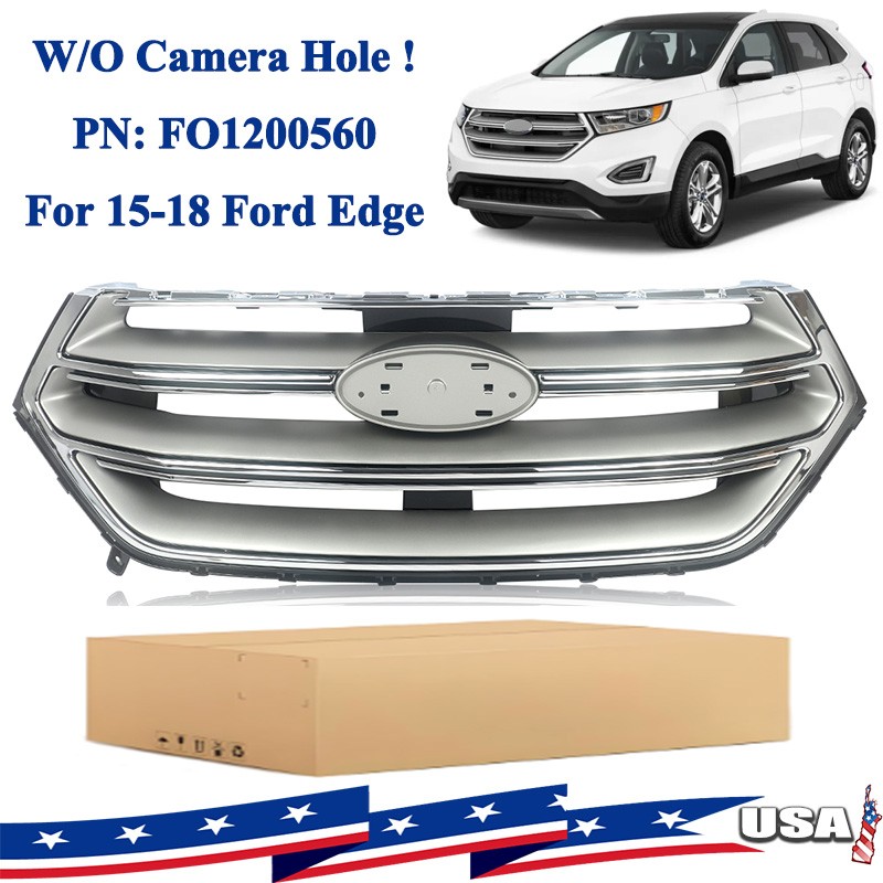 For 2015 2016 2017-18 Ford Edge Front Upper Bumper Grill Grille Chrome W/O Holes