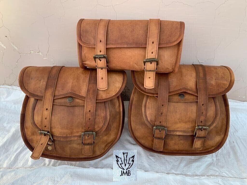 3Saddlebags Panniers For Motorcycle Two Bags Side Pouch Leather Bag Heavy Duty