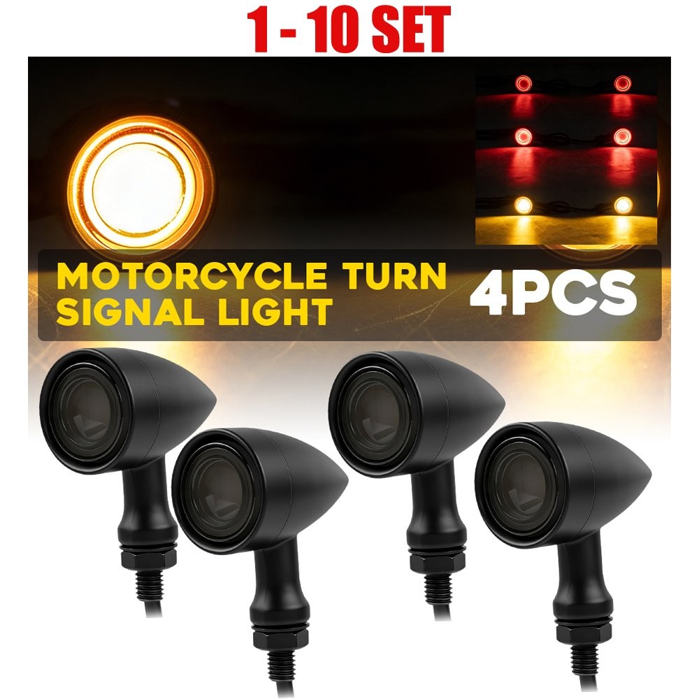 4-40x Front Rear Black LED Bullet Turn Signal Brake Amber&Red Blinker Mini Light